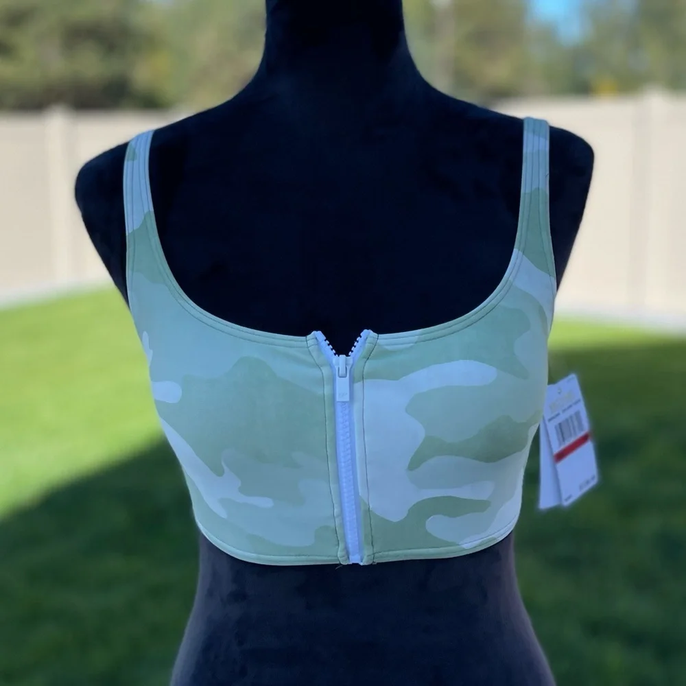 Michael Kors Zip Front Bralette Bikini Top - Camo - Picture 3 of 7